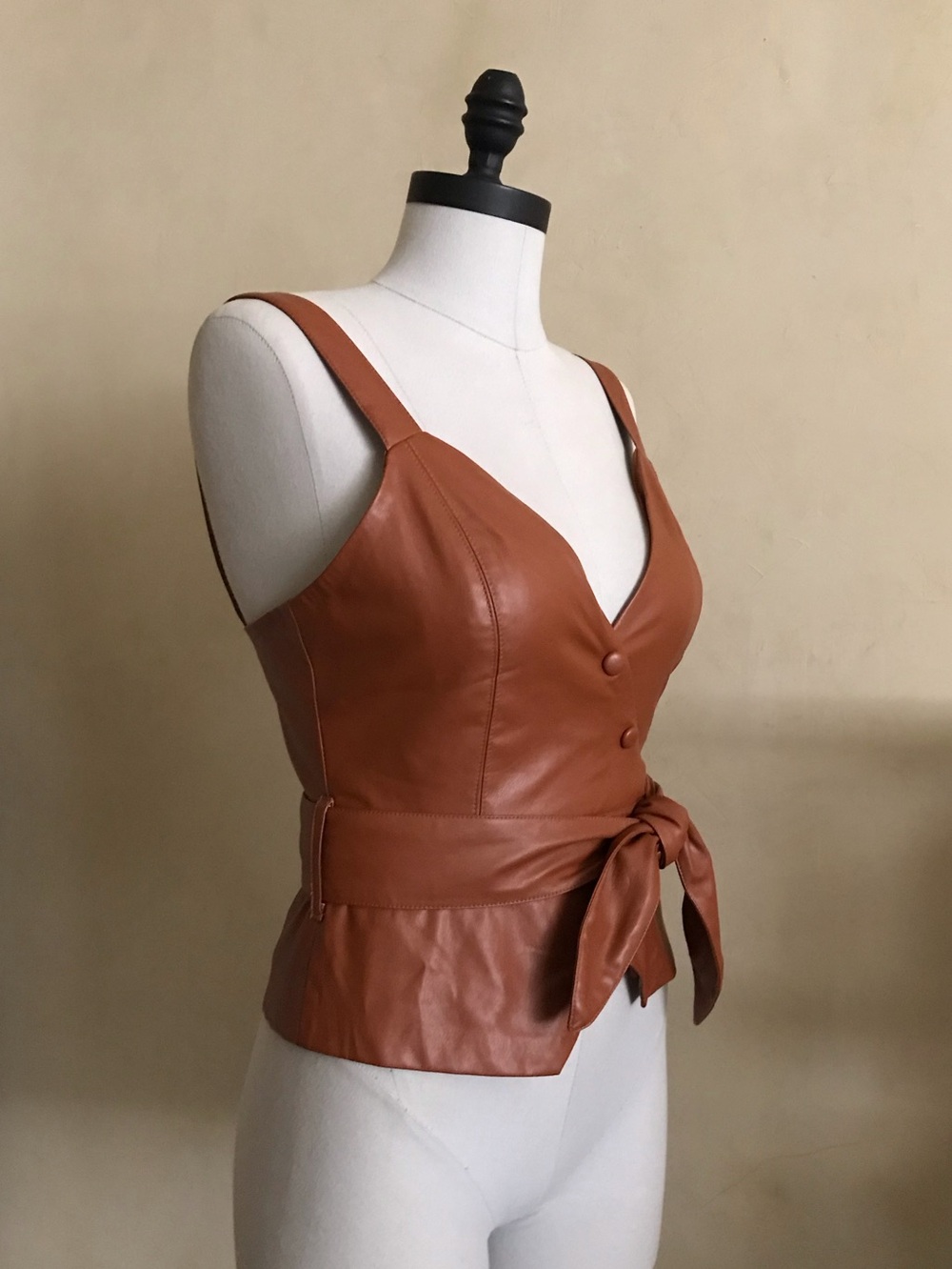 Lulu's Rust Brown Vegan Leather Tie-Waist Top